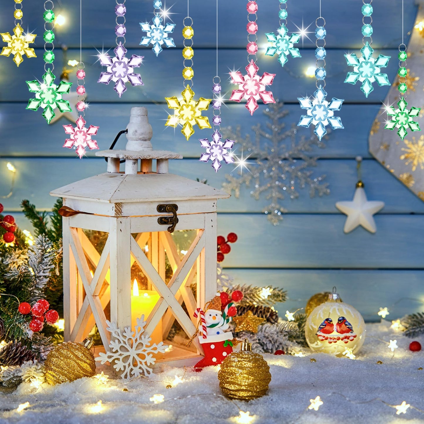 Simgoing 30 Pcs Christmas Pastel Crystal Snowflake Ornaments for Tree, Hanging Crystal Acrylic Snowflake Decoration Pendants for Winter Wonderland, Home Decor Holiday Party Supplies Favor Celebration