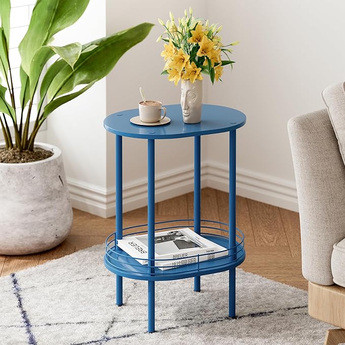 DGSANDGO Blue Side Table Set of 2, Side Tables Living Room, 2-Tier Nightstand