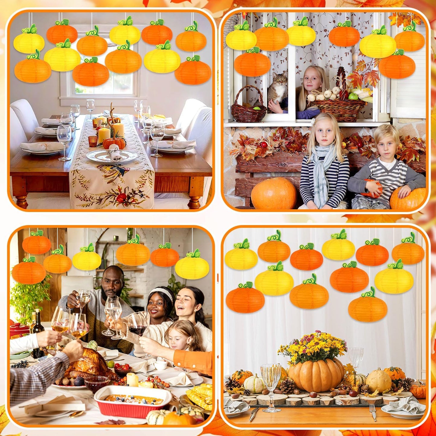 DECYOOL 12PCS Fall Thanksgiving Pumpkin Paper Lanterns 3D Pumpkin Hanging Honeycomb Centerpieces for Birthday Wedding Harvest Party Supply Decorations
