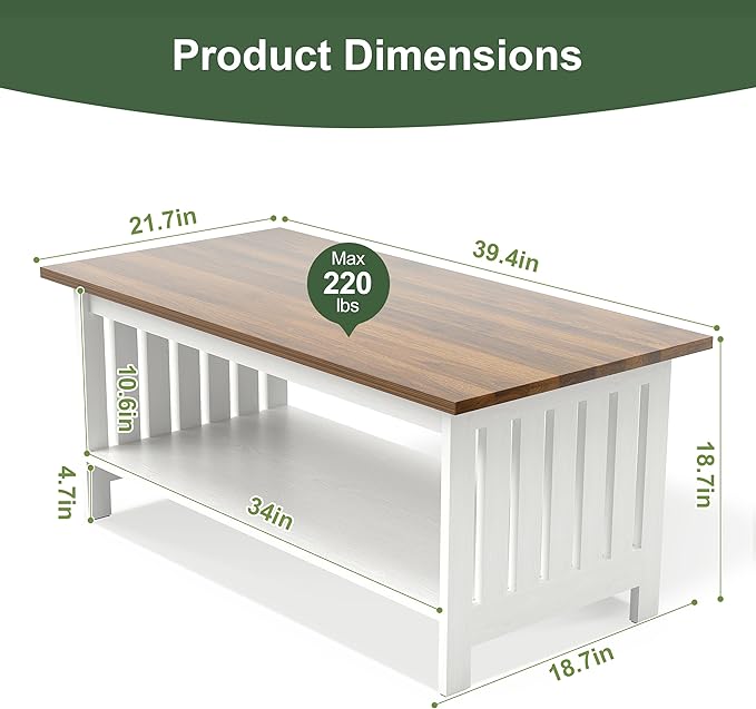 YOSHOOT 39.4" Farmhouse Coffee Table