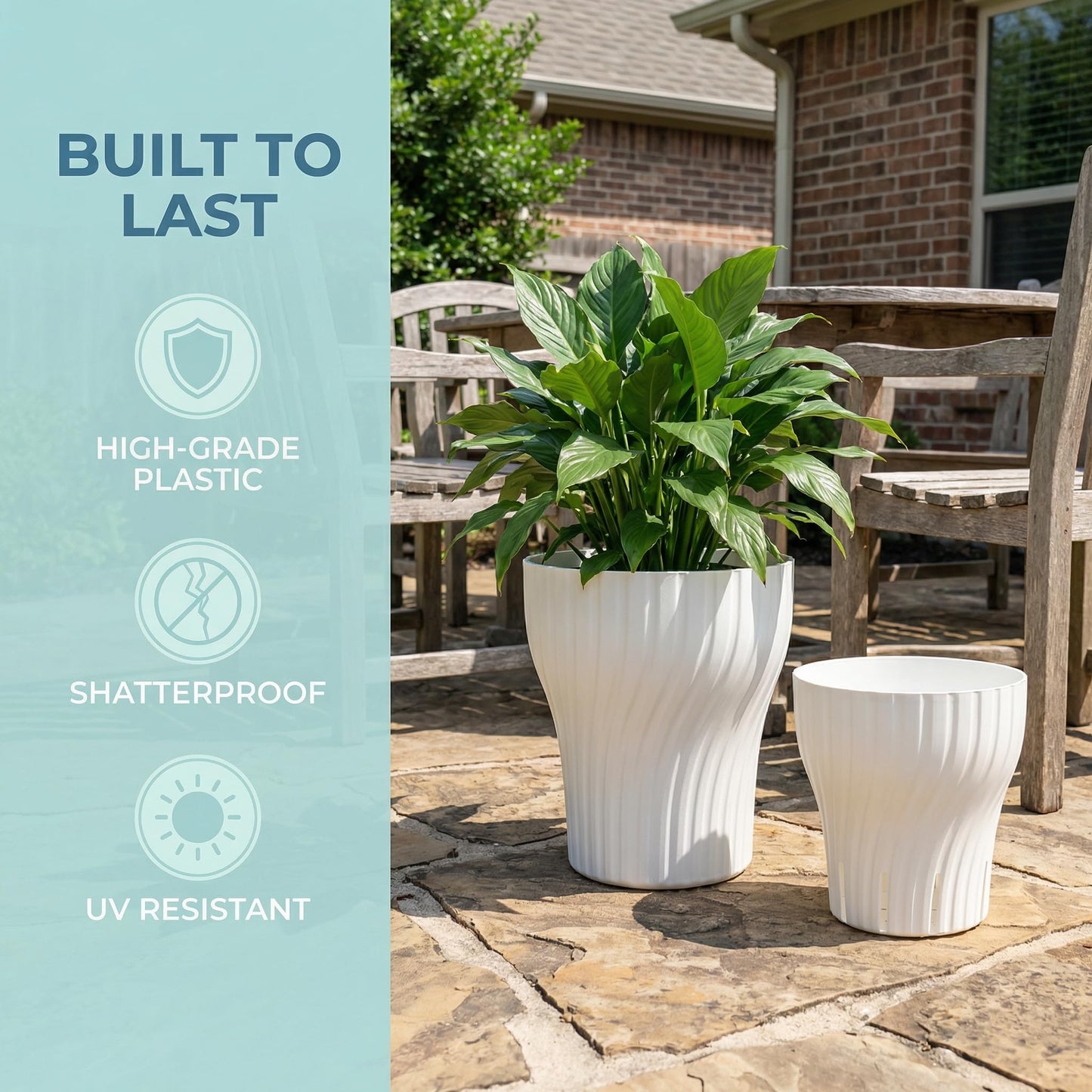 zvsgwj Self-Watering Plant Pots with Wick, Rotating Pattern Planters with Drainage & Inner Pot for Desk Living Room Bedroom Home Decor, 6.3 Inch 2-Pack in White & Clear