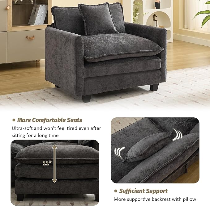 WUTUTUEE 41'' Modern Chenille Oversized Chair, Upholstered Accent Living Room