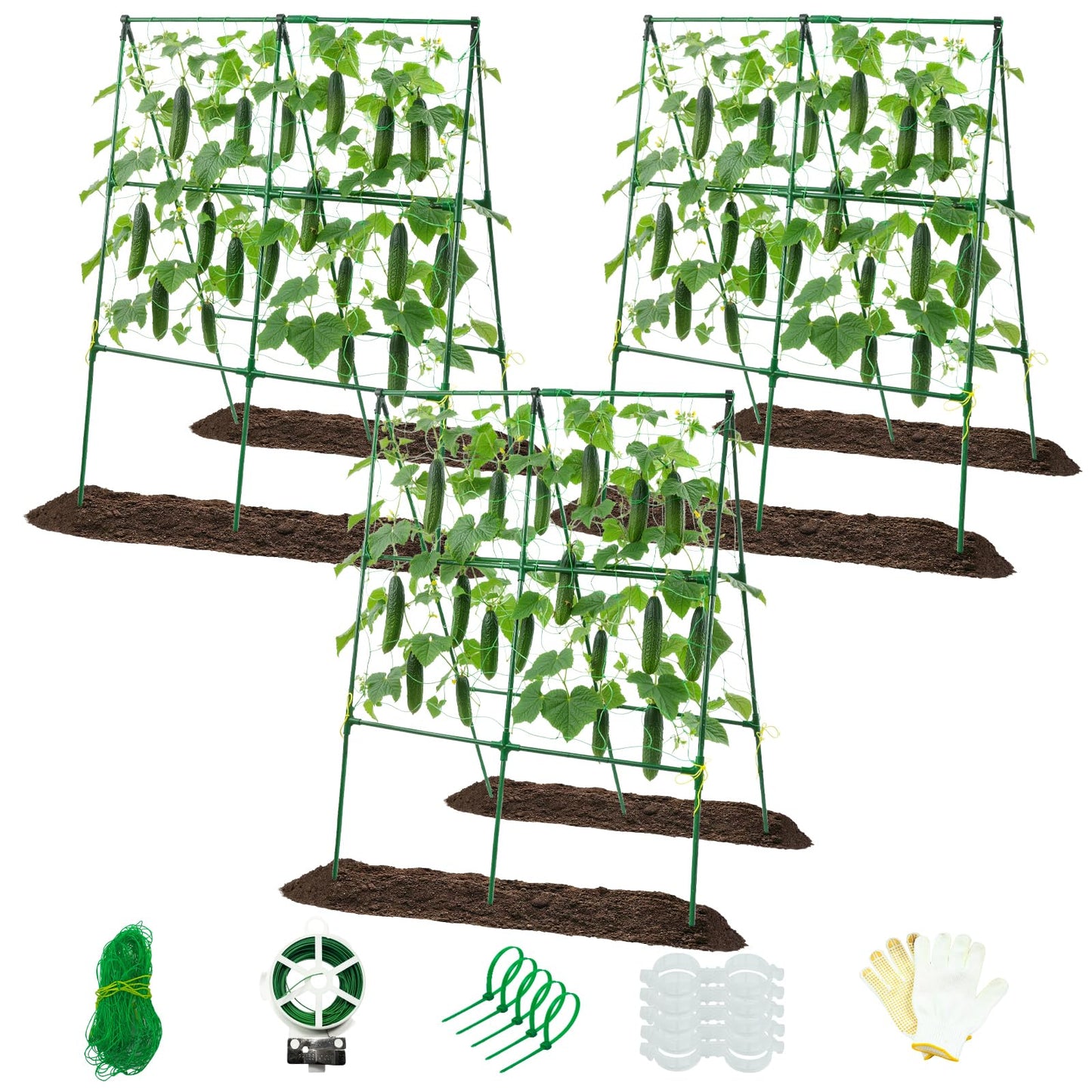 Prashent 3 Packs Cucumber Trellis for Raised Bed, 50" x 33" A-Shape Garden Trellis for Climbing Plants, Outdoor Metal Arch Vegetable Plant Support for Tomato, Cucumber, Pea, Zucchini & Vine Plants