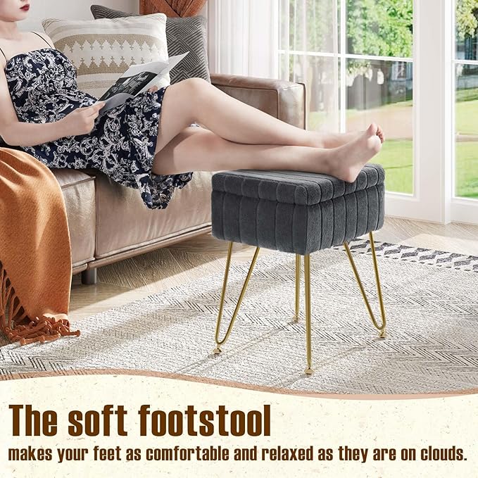 Greenstell Vanity Stool Chair Faux Fur