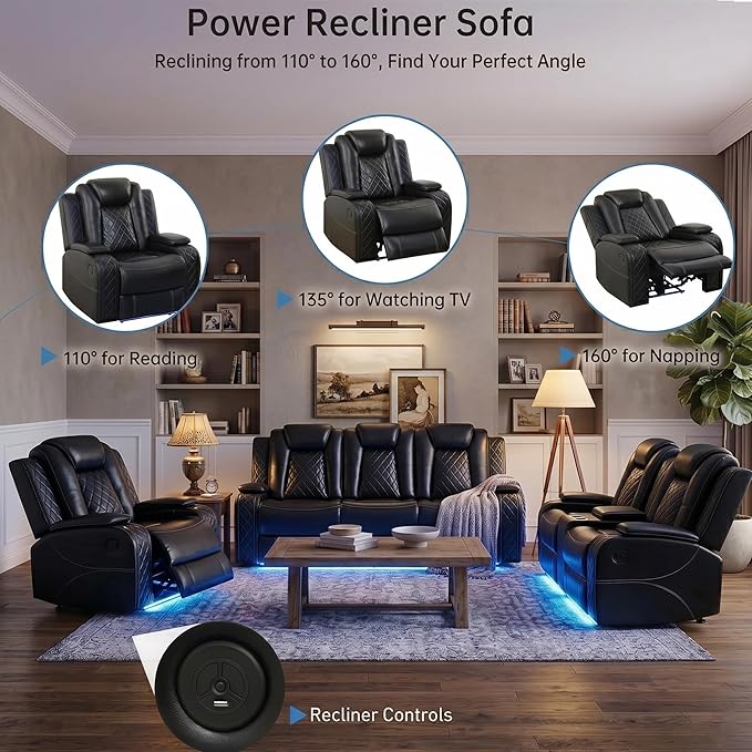 4-Piece Leather Power Recliner Sofa Set
