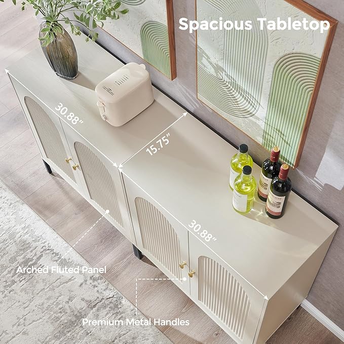 IFBUY Modern Sideboard Buffet Cabinet, 61.75" W Fluted Arched Buffet Cabinet