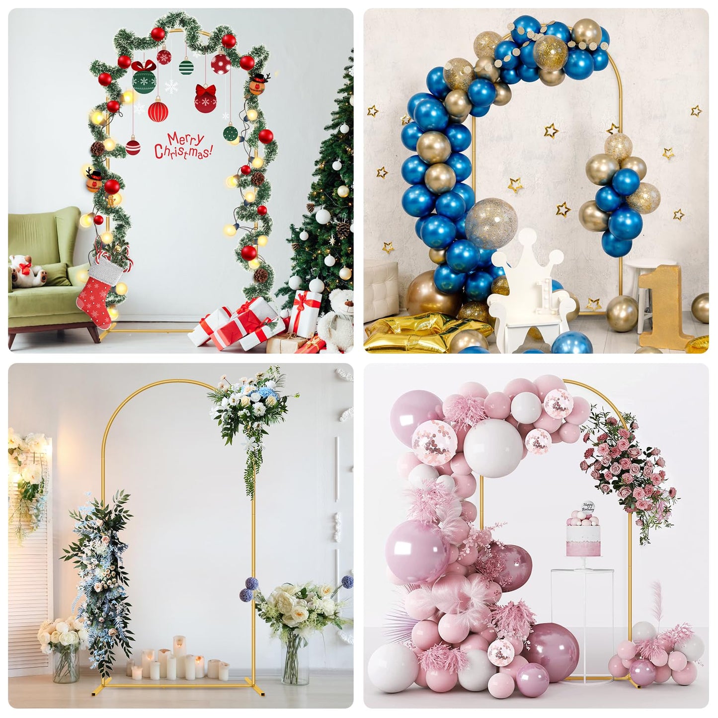 Metal Arch Backdrop Stand 7.2FT Gold Wedding Balloon Arched Backdrop Stand Square Arch Frame for Birthday Valentines Day Party Bridal Baby Shower Ceremony Decoration