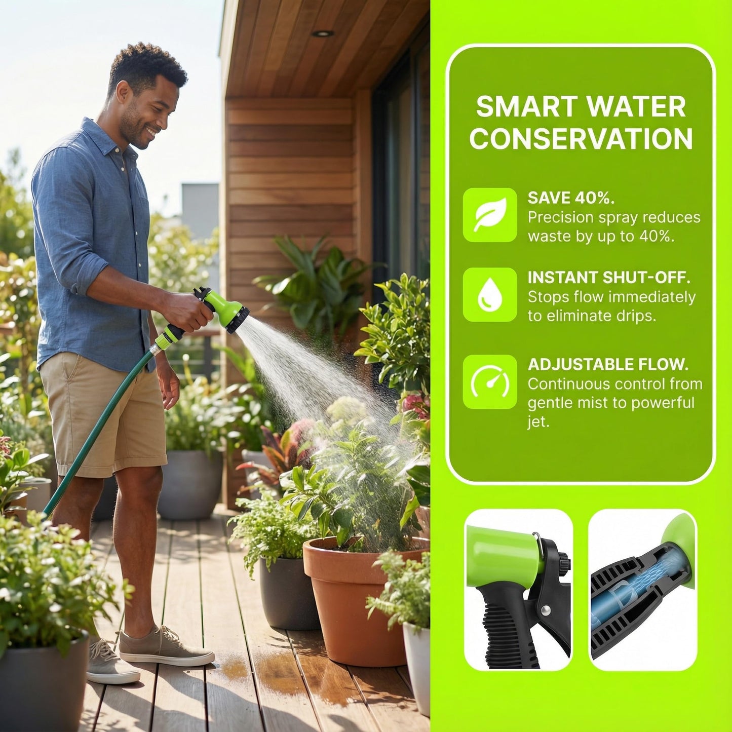 FXFOUCS Garden Hose Nozzle Sprayer-This High Heavy-Duty Spray Nozzle Offer 9 Watering Patterns for Watering Plants,Lawns &Gardens,Washing Cars,Household Cleaning and Showering Pets (Green-dark)
