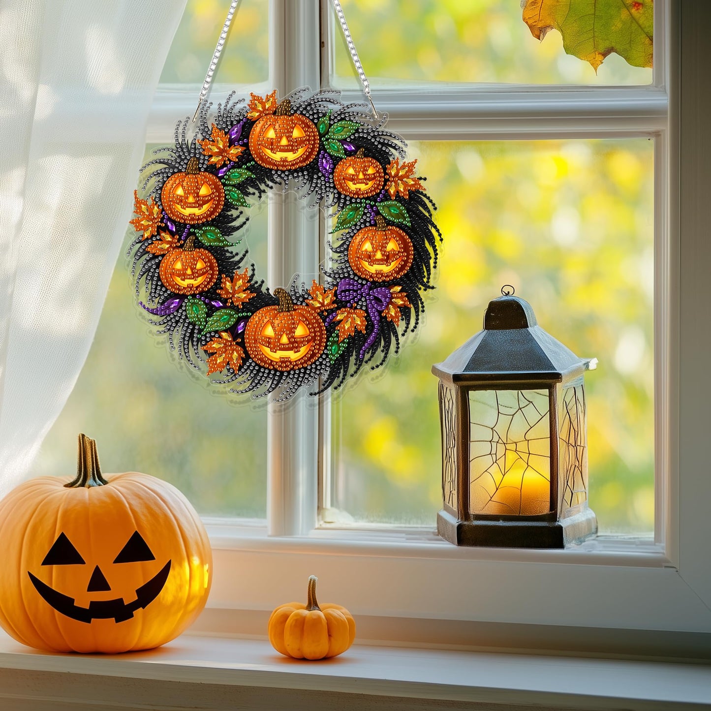 Eiflow Halloween Diamond Art Hanging Kit for Adults Wreath, DIY Diamonds Painting Door Hanger Board Kit, Special Crystal Diamond Art Painting Pendant Ornament