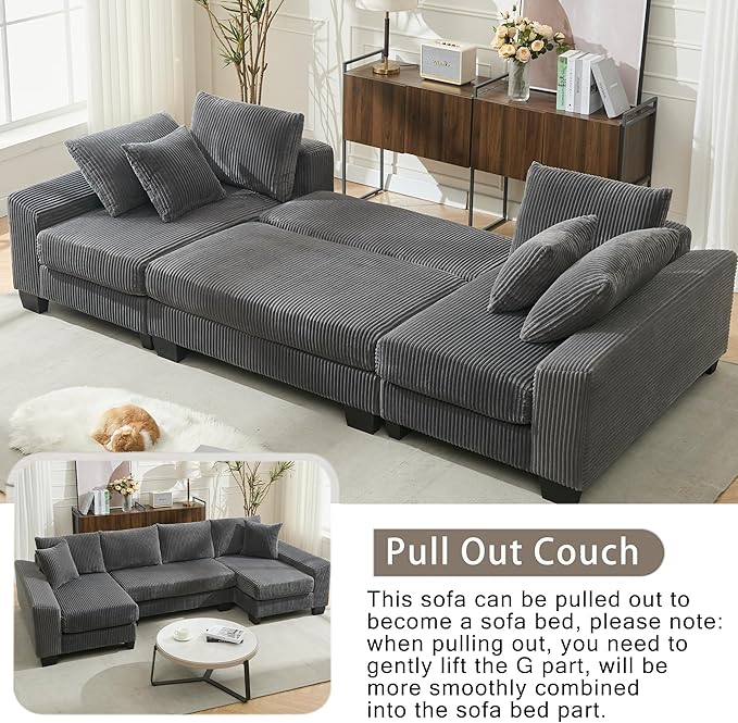 114" Sectional Couches with Pull Out Bed