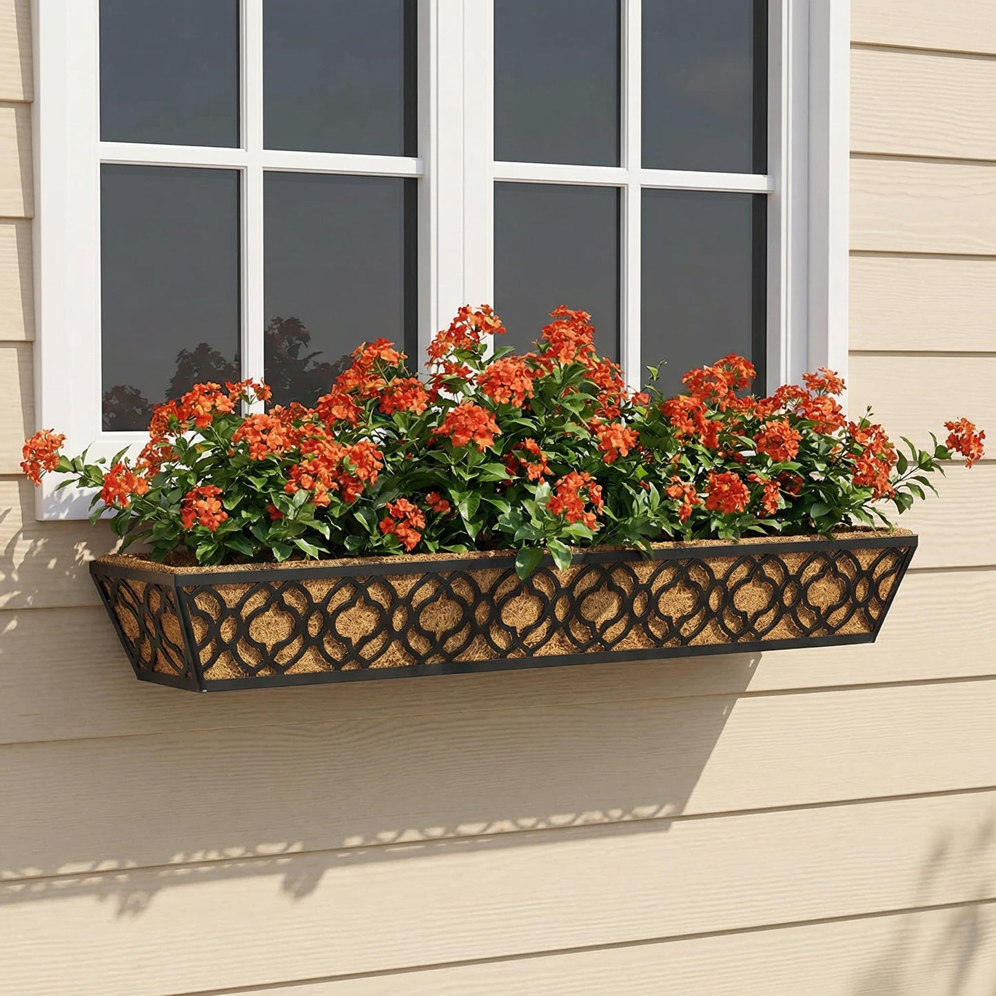 Y&M 36 Inch Window Deck Planter with Coco Liner, Metal Hanging Flower Boxes for Fence, Railing, Balcony, and Outdoor Garden Lawn – 2pcs