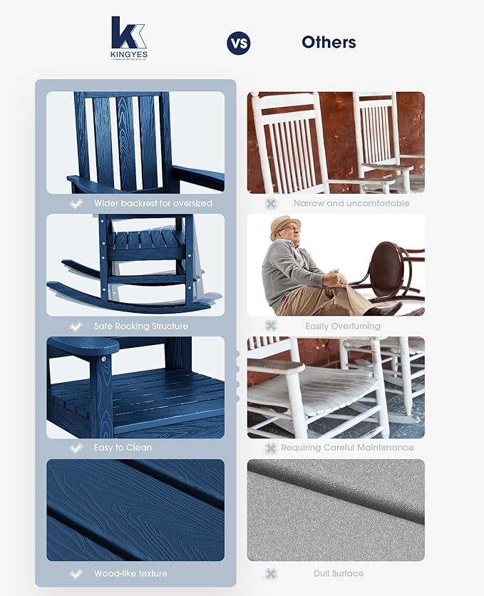 KINGYES Oversized Outdoor Rocking Chair, All-Weather Patio Rocking Chairs