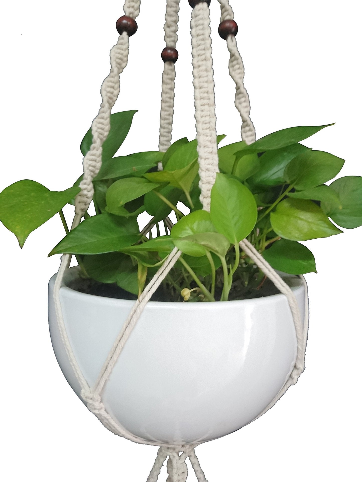 1 PCS Macrame Plant Hanger & Holder, Hanging Planter 4 Legs Double Deck for 8 inch to 10 inch Two Pots Indoor Outdoor Hanging Planter Hemp Rope 67 Inch with Metal Ring (Cotton)