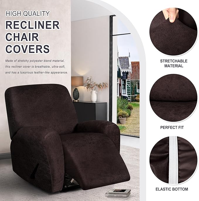 ANARACHON Leather Look Recliner Chair Covers, 4-Pieces Stretch Recliner Cover