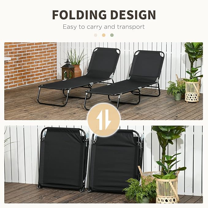 Outsunny 2 Piece Folding Chaise Lounge Pool Chairs, Outdoor Sun Tanning Chairs