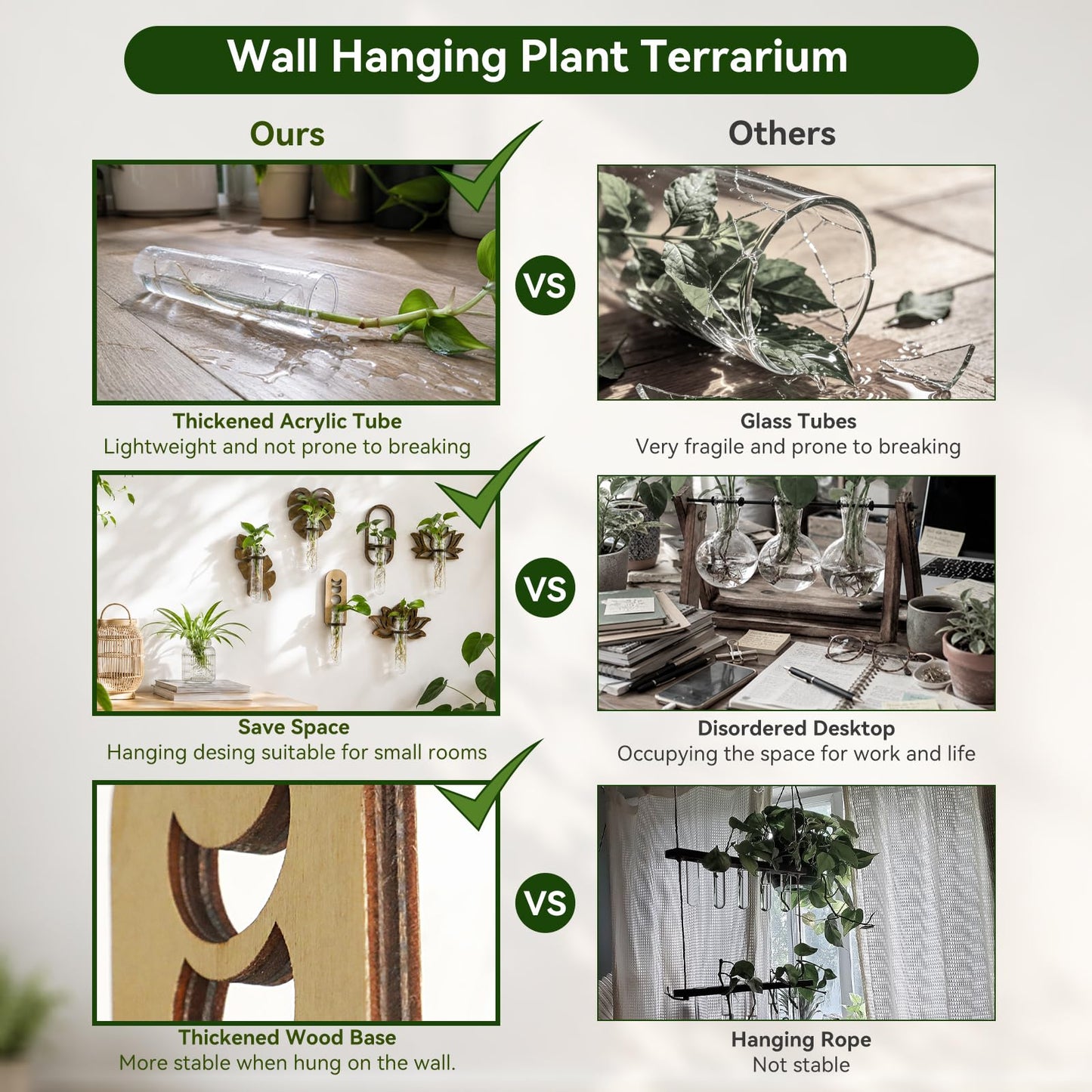 Artilady Plant Propagation Station 2 Pack Wall Hanging Plant Terrarium Holder with Test Tube Wood Window Planter Indoor Decor for Living Room Bedroom Kitchen (Moon Phase)