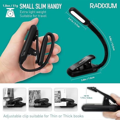 Rechargeable Book Light - 9LED Vertical Reading Light w/ 9 Color Temp, Stepless Dimming, 50H Battery, USB-C, Clip & Magnet - Gift for Book Lovers