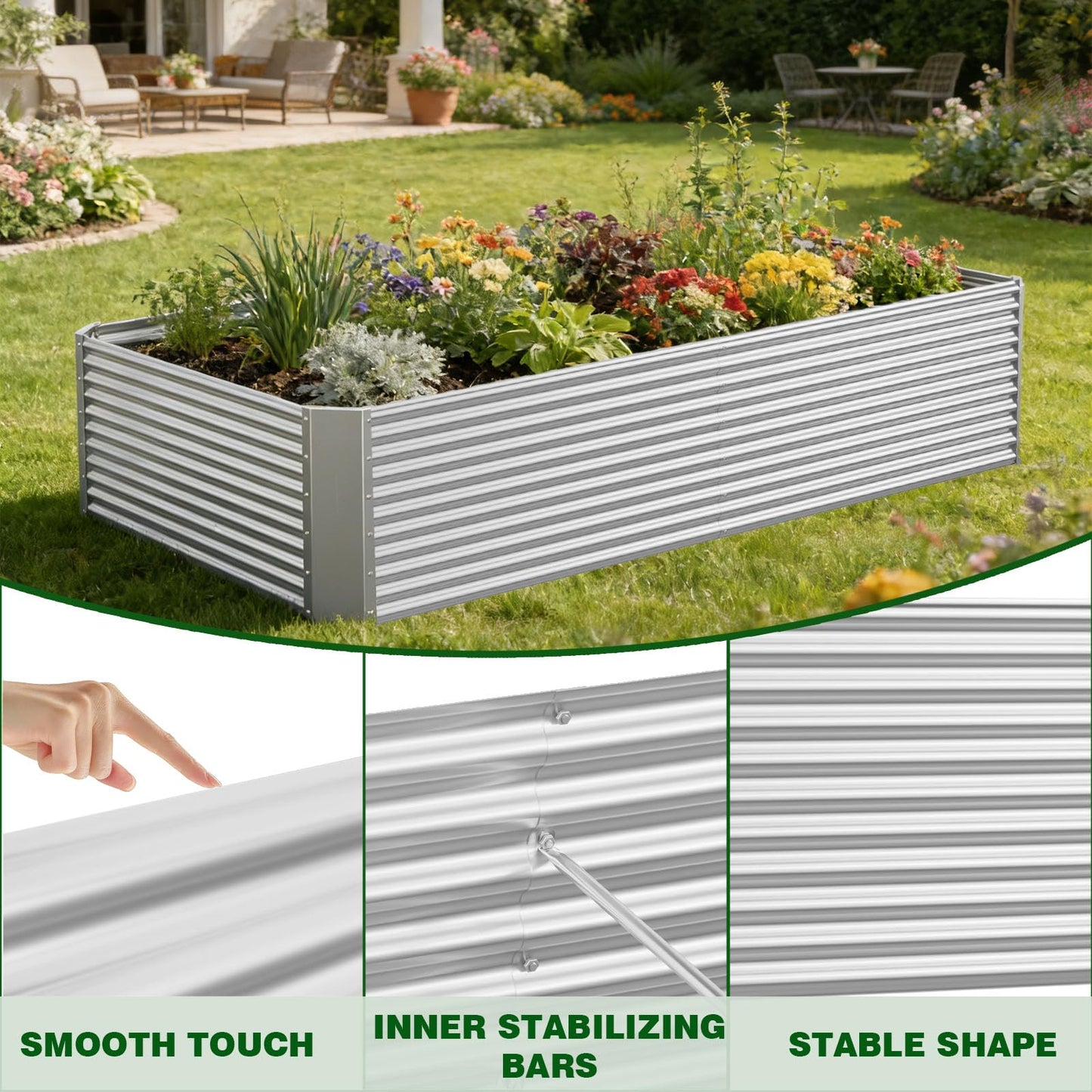 Annzoe 3 Pcs 4 x 2 FT Galvanized Steel Raised Garden Bed for Outdoor Gardening, Durable Metal Planter Box for Vegetables, Herbs, and Flowers, Easy Assembly & Rust Resistant