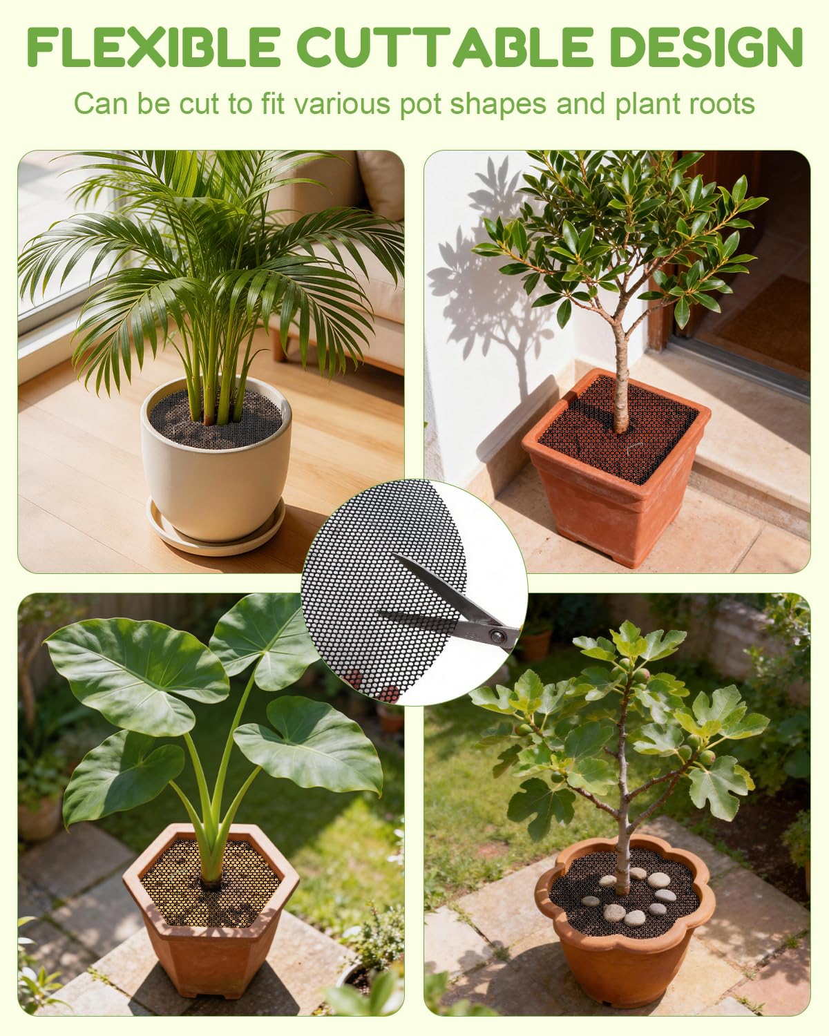 Ztzfacai 4 Pcs 15.7" Plant Pot Grids - Cuttable Plant Pot Soil Protector,Catproof Babyproof Flower Pot Grid Guard with 4 Nails,Indoor Potted Plant Protector,Animals Digging Stopper