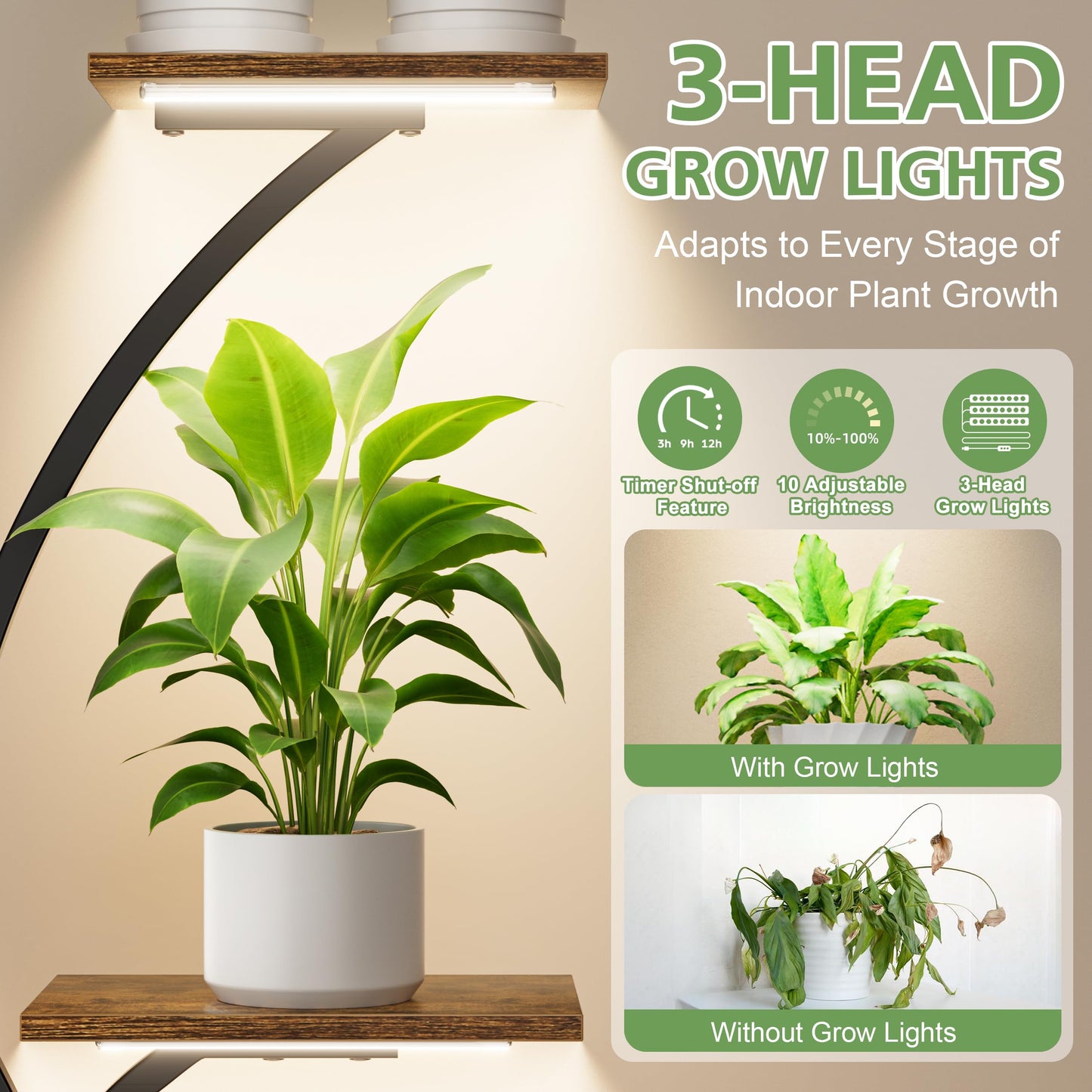 POZILAN Plant Stand Indoor with Grow Lights, 8 Tiered Tall Plant Shelf for Indoor Multiple Plants, Metal Large Flower Holder Display Rack for Living Room, Garden, Patio