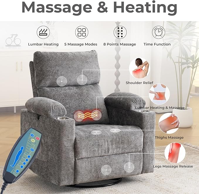 Oversized Power Recliner Chair Swivel Glider