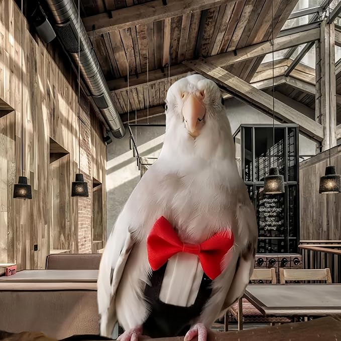 Bird Harness Leather Set Tuxedo Flight Suits with Nappy Diapers Waterproof Inner Layer Urine Wet for Parrot Cockatiel Conure Parakeet Macaw Budgie (5XL)