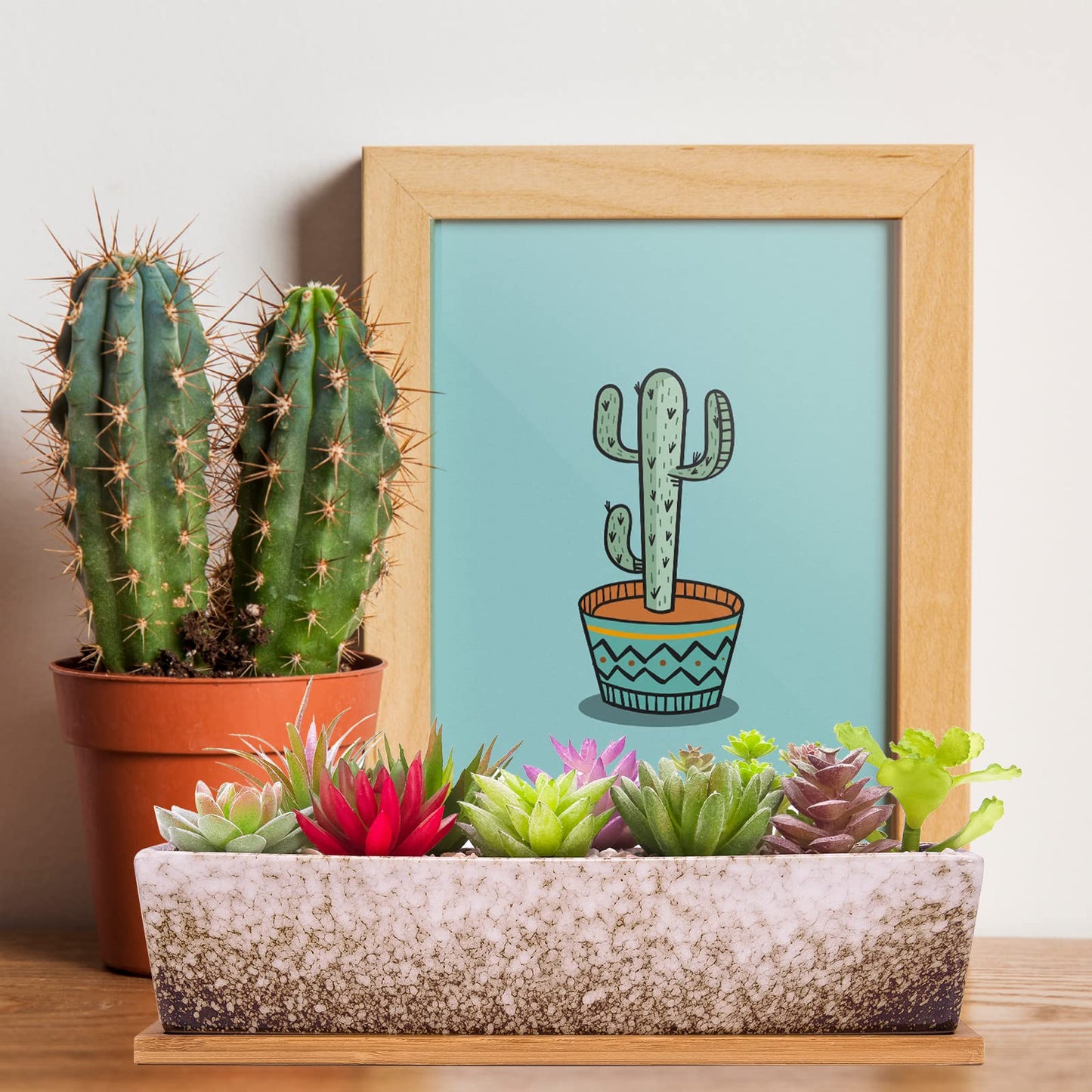 ARTKETTY Succulent Pots, Large Succulent Planters with Drainage Tray, Long Rectangle Ceramic Pot for Indoor Cactus/Succulent Plants Shallow Bonsai Window Box for Home Garden Decor