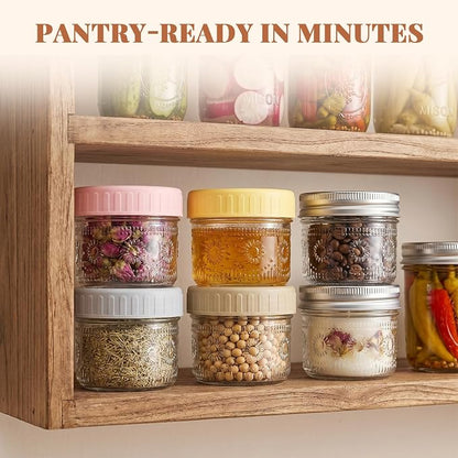 CycleMore 4 oz Glass Mason Jars, 40-Pack Bulk Small Canning Jars with Regular Mouth & Two Sets of Lids (40 Metal + 40 Plastic) – for Jam, Honey, Spices, Overnight Oats, Wedding Favors
