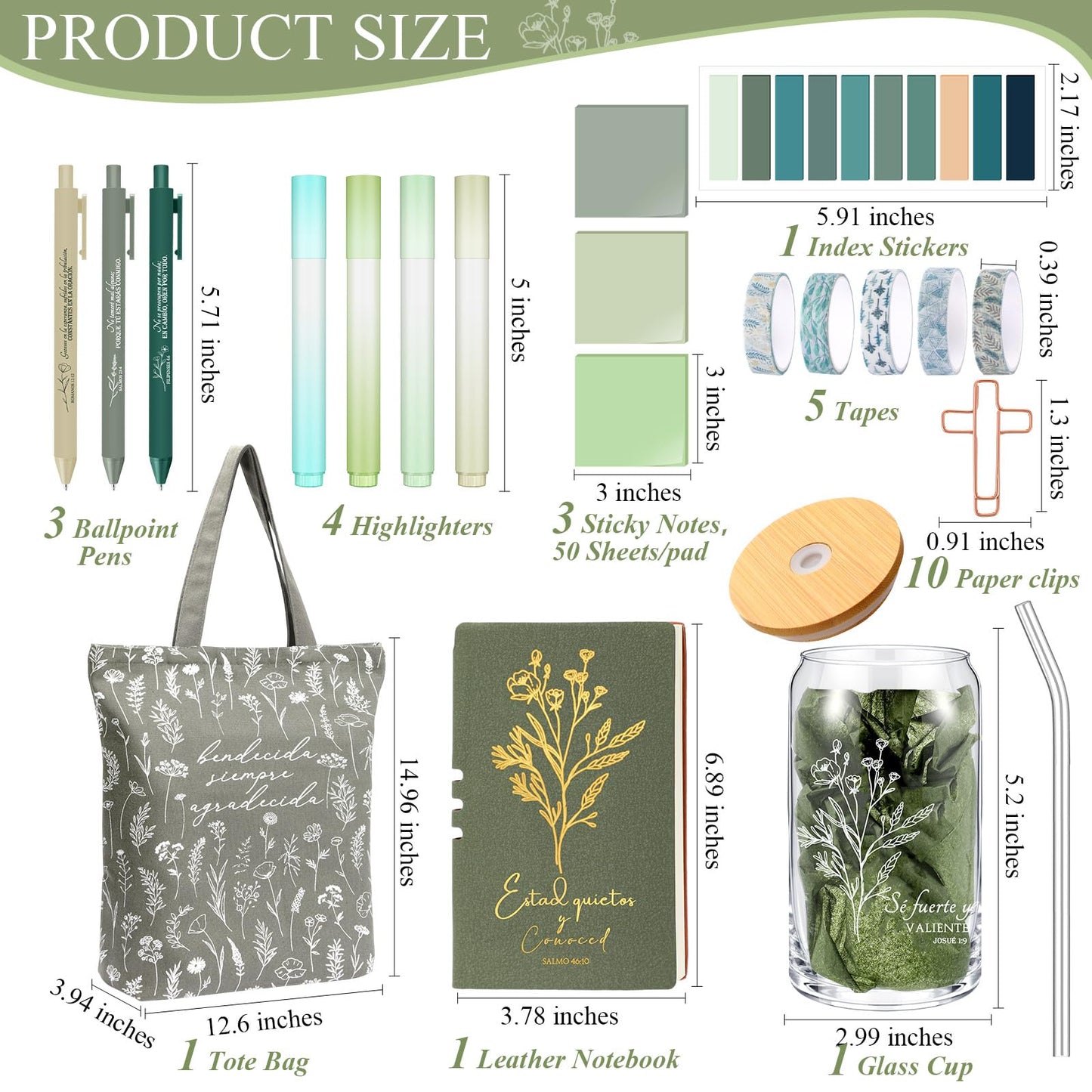 Singhoow 29 Pcs Bible Journaling Kit Regalos Cristianos En Español 16 oz Glass Cup Canvas Bag Leather Libretas Cristianas En Español Highlighter Pen Sticky Note Tapes for Church Fathers Day