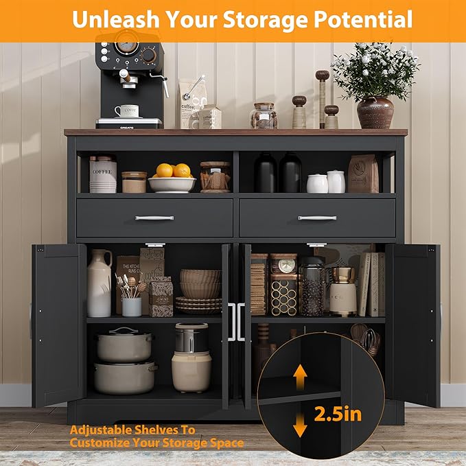 knoworld Buffet Sideboard with Storage Farmhouse with 4 Doors, Dining Room