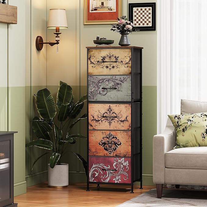 WLIVE Fabric Dresser, 5-Drawer Tall Dressers