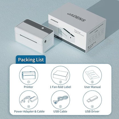 JADENS Bluetooth Thermal Label Printer -Wireless Shipping Label Printer for Small Businesses & Package, USPS, Etsy, Amazon, Compatible with iPhone, Windows, Android, 4x6, Label Maker, White