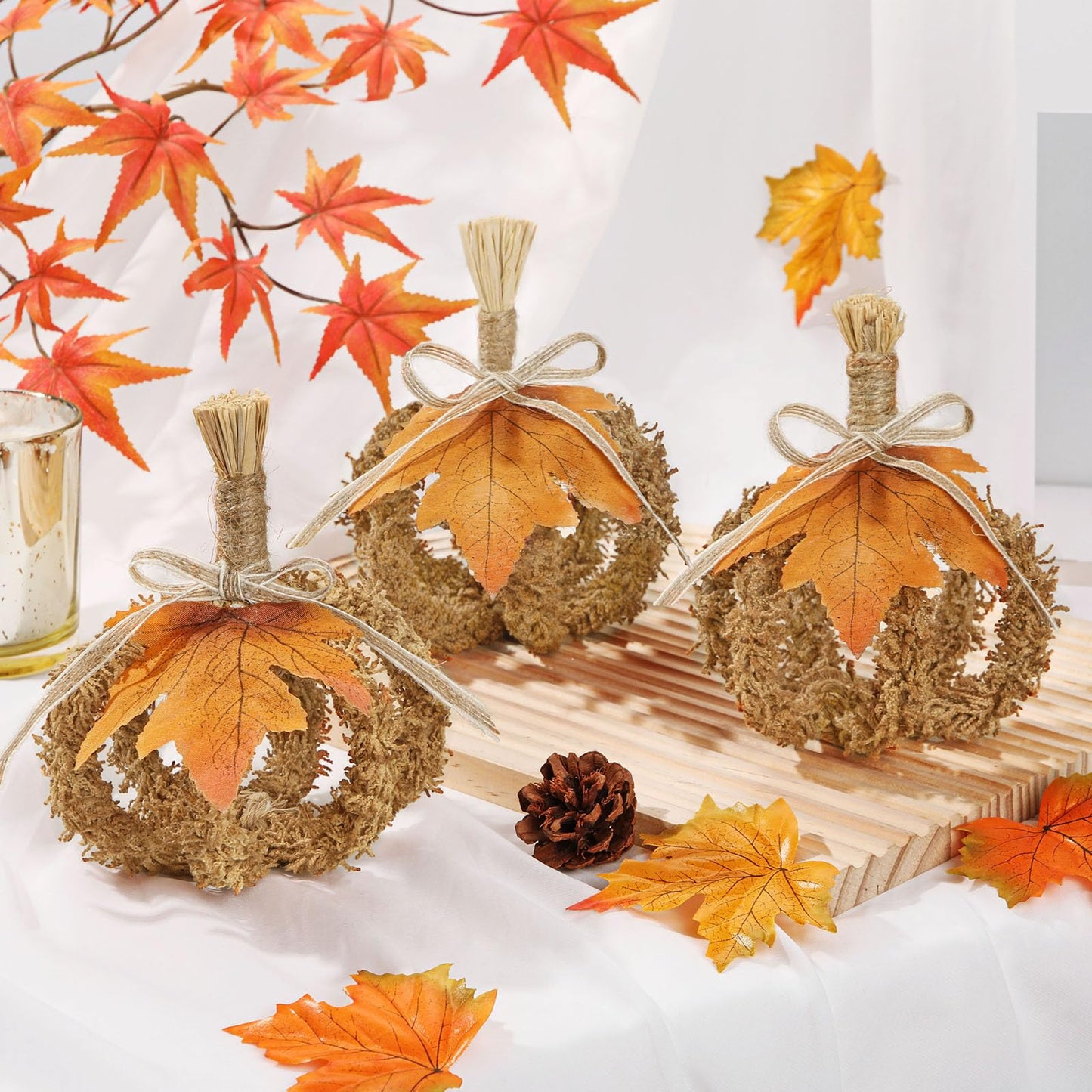 Fall Pumpkin Decorations for Home, Hollow Foldable Fake Pumpkins, Faux Small Pumpkins for Decorating, Artificial Fabric Pumpkin for Autumn Harvest Thanksgiving Halloween Centerpiece, Deep Brown 3PCS