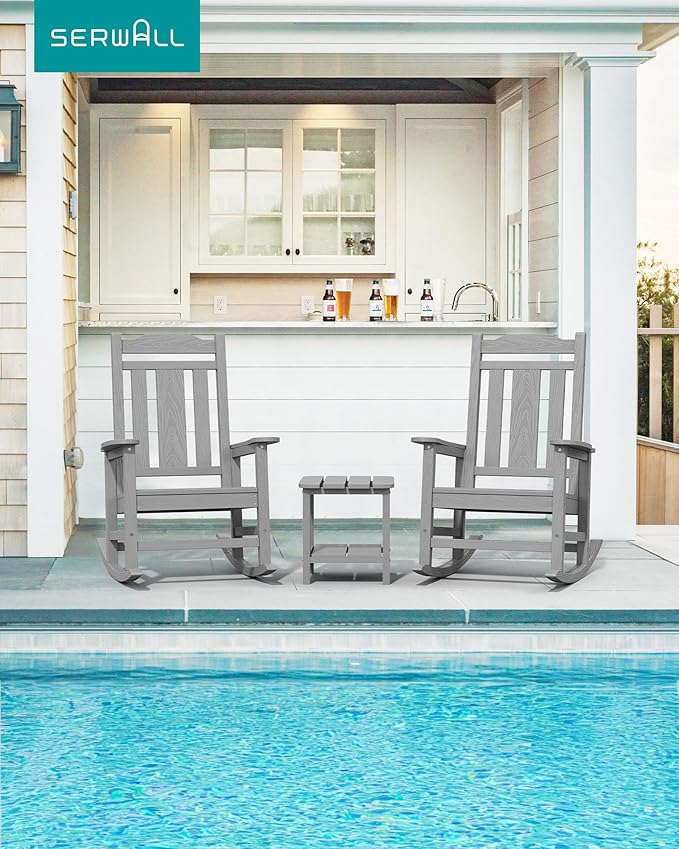 SERWALL Oversized Rocking Chair Outdoor, HDPE Outdoor Rocking Chair, Space Gray