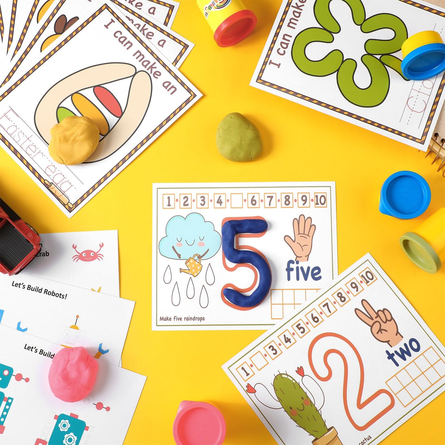 Ireer 36 Pcs Number Playclay Dough Mats for Kids Activity Card for Clay Back to School Preschool Number Alphabet Animal Shape Learning Activity Games for Classroom Home Educational Supplies