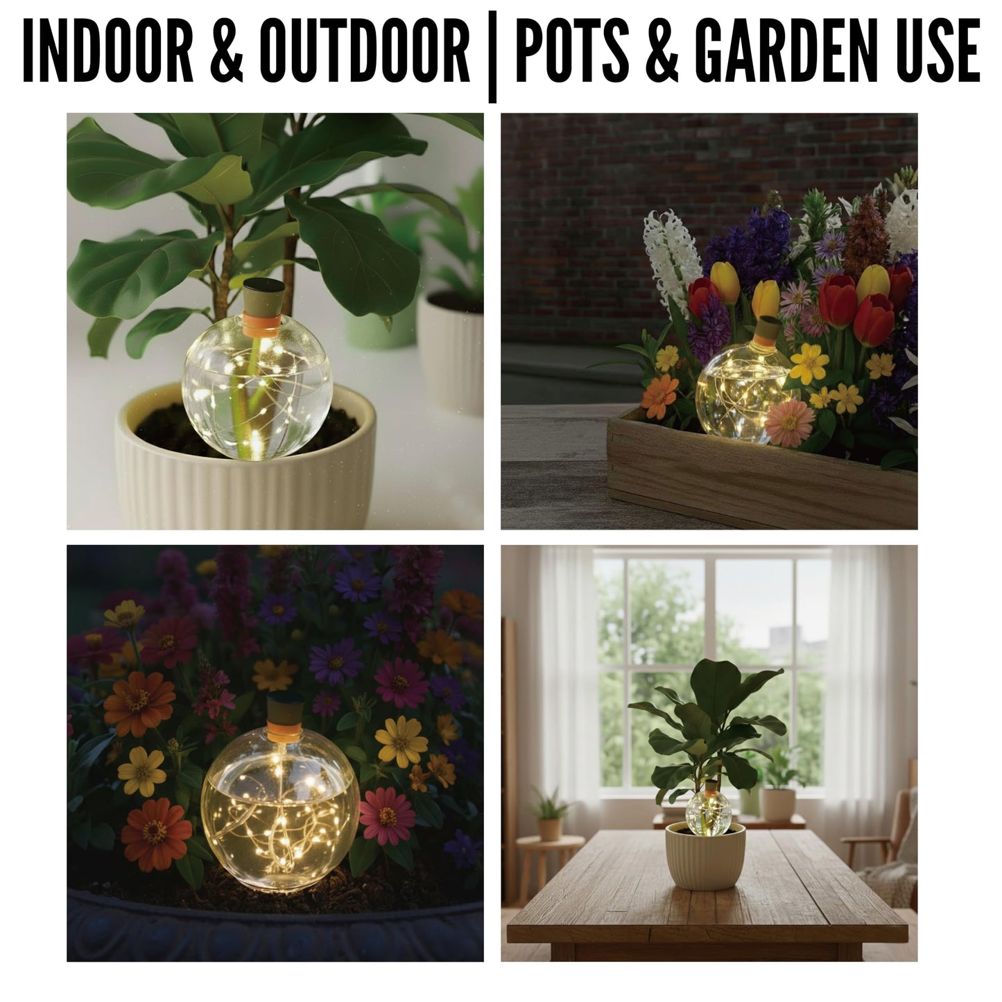 19 oz Extra Large Plant Self Watering Globes Top Fill, LED Night Light Classic Globe Plastic Water Bulbs, Automatic Plant Waterer for Indoor Outdoor Houseplants, Slow Release Planter Insert, 2 Pack