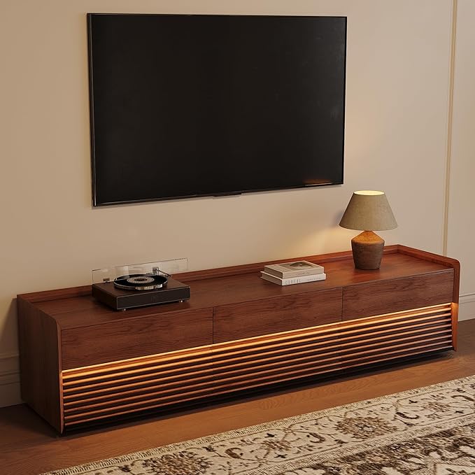 POVISON Fully-Assembled Mid Century Modern TV Stand, 78.74" Wood Media Console