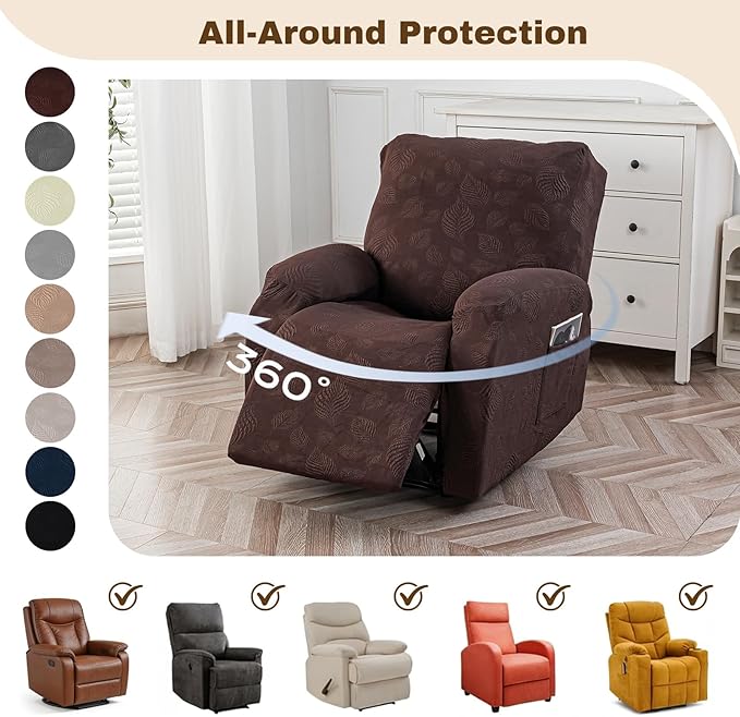 Gennia Recliner Chair Covers 3 Pieces, Waterproof Jacquard Reclining Chair Cover