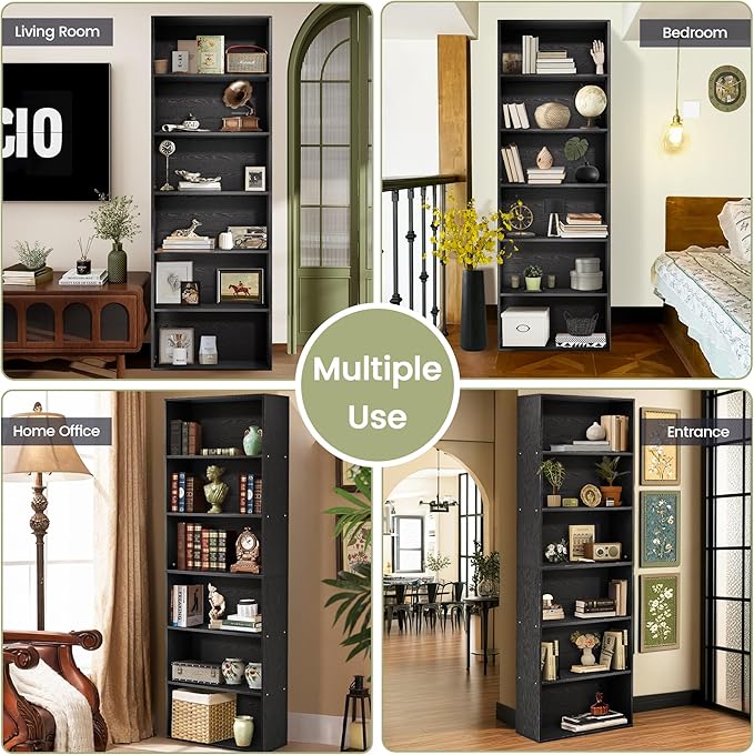 GRUSIGN 71" Tall 6-Tier Bookshelf, Large Open Display Bookcase