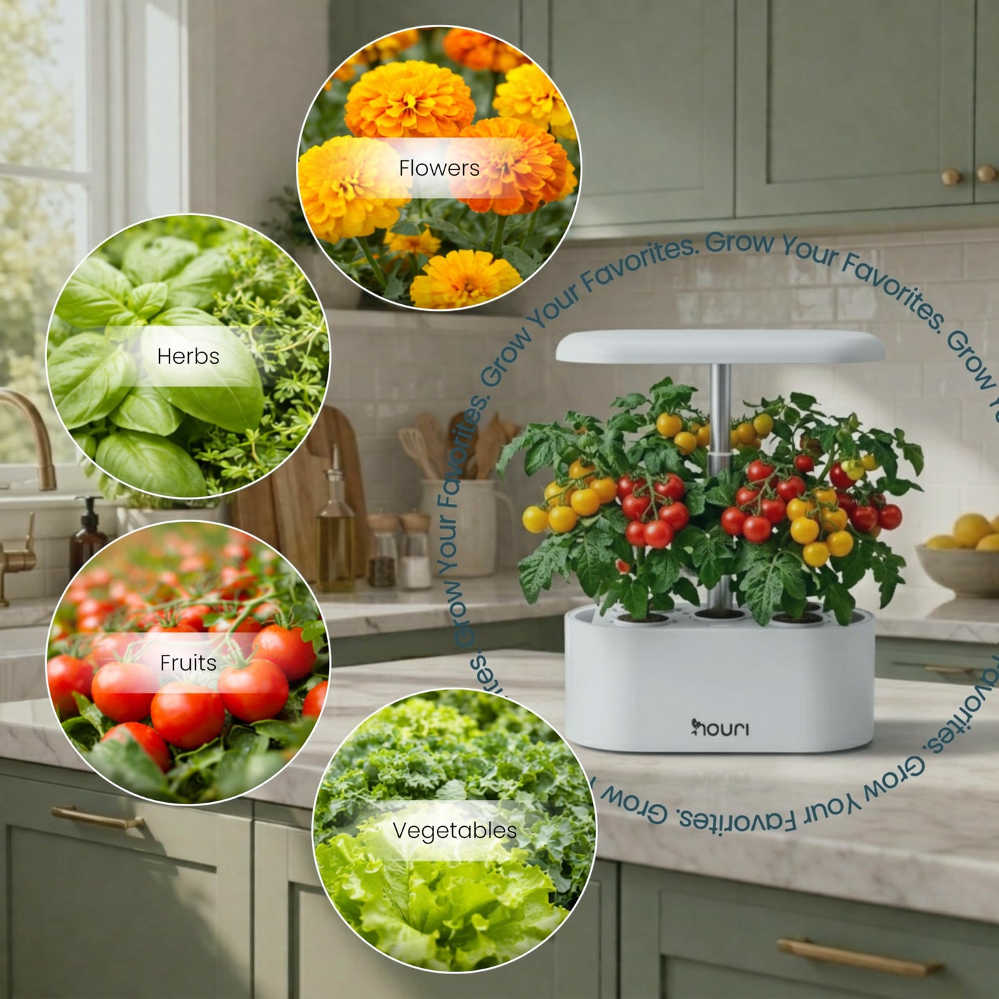 Nouri Hydroponics Growing System, 5 pod APP Smart Indoor Herb Garden Kit with LED Grow Lights, Hydroponic Herb Garden Indoor for Plant Lovers, Gardeners, Kitchen, Tomato Seeds Included