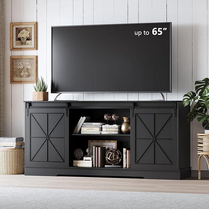 Farmhouse TV Stand for 65/60/55 Inch Tvs, Rustic Entertainment Center