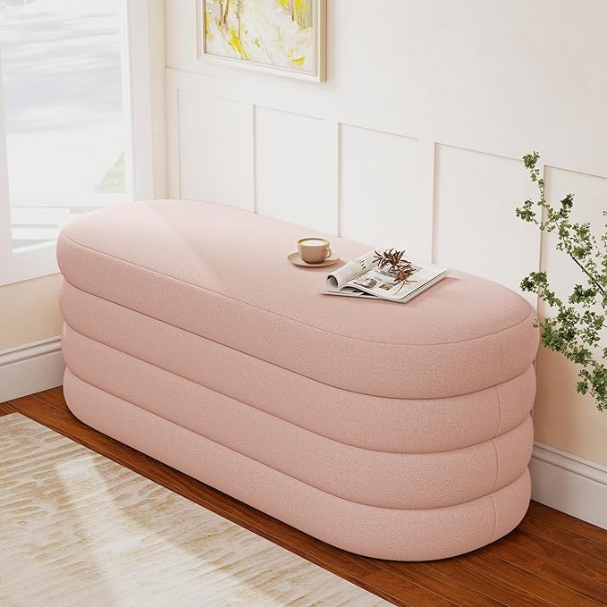 Busaurus Storage Ottoman Bench 49.2 Inch Upholstered Fabric Storage Bench