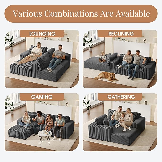 GRUSIGN 107'' Cloud Sectional Boneless Couches