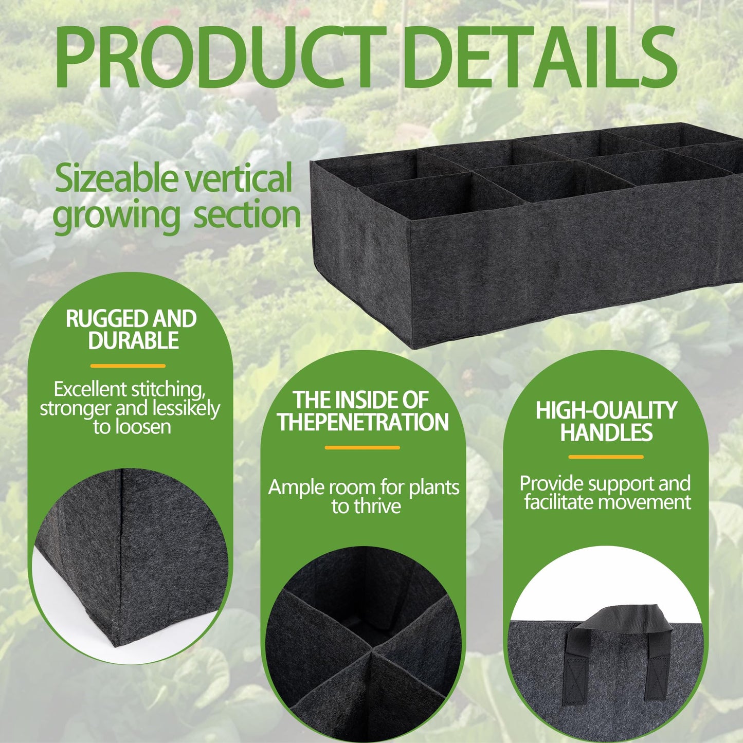 FVOTNW 3-Pack 1 Grids Fabric 7 Gallon Grow Bags, 1x1x1ft Thickened 400G Nonwoven Fabric Raised Garden Beds with Handles - Indoor Outdoor Planters for Vegetables, Herbs, Flowers
