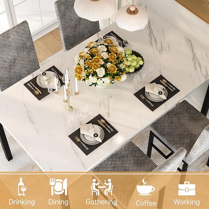 Recaceik Dining Table Set for 4, Modern 5 Piece Dining Table Set Faux Marble