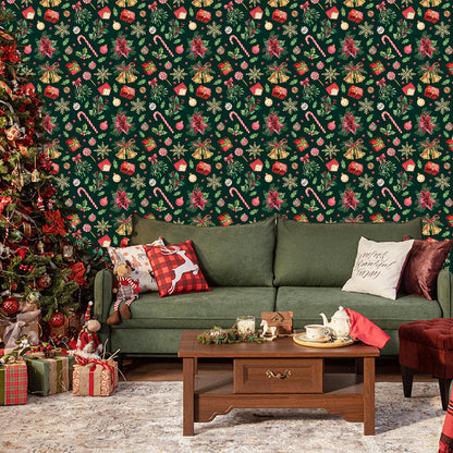 IARTTOP Merry Christmas Wallpaper Peel and Stick Xmas Holiday Poinsettia Contact Paper for Wall Cabinets Christmas Ornament Wallpaper Self-Adhesive for Winter Party Bedroom Holiday Decor(17.3"X118.1")