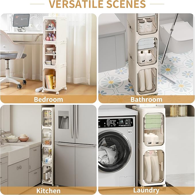3-Tier Tall Narrow Storage Cabinet, Slim Bathroom Storage Cabinet