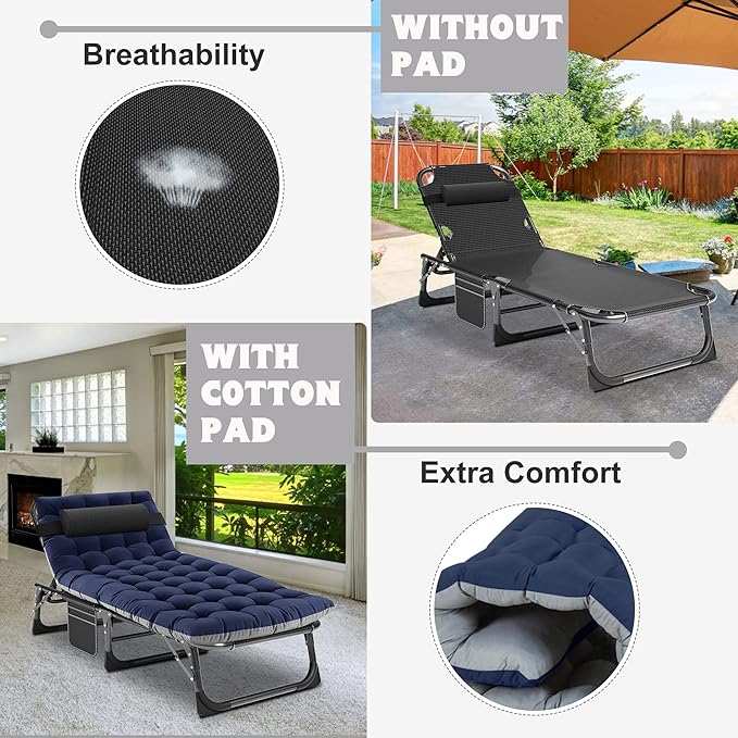 ABORON Heavy Duty Tanning Chair, 5-Gear Outdoor Folding Chaise Lounge Chair