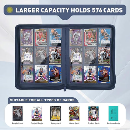Trading Card Binder 9 Pocket, 360 Pockets Double-Sided Card Album, Premium PU Leather Zipper Card Holder for MTG, TCG, Sports & Game Cards, Must-Have for Collectors（Navy Blue）