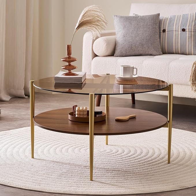 LumFurn Round Coffee Table, Mid-Century Modern Design, D30 x H17,
